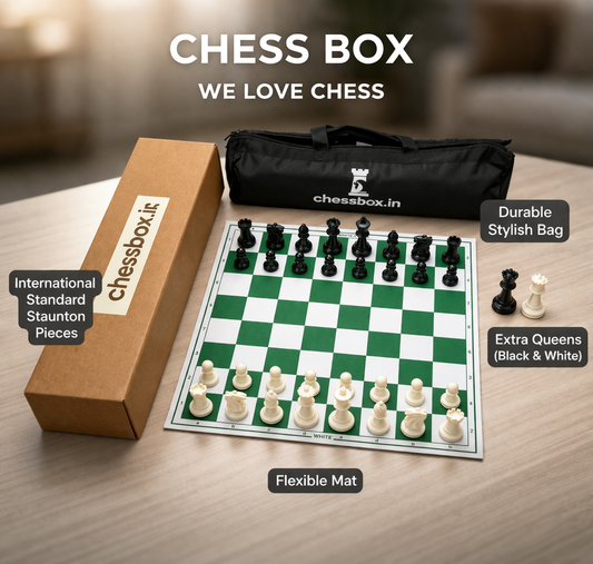 chessbox 18 x 18 Inch flexible chess mat staunton pieces with 2 extra queens and durable bag (Green)